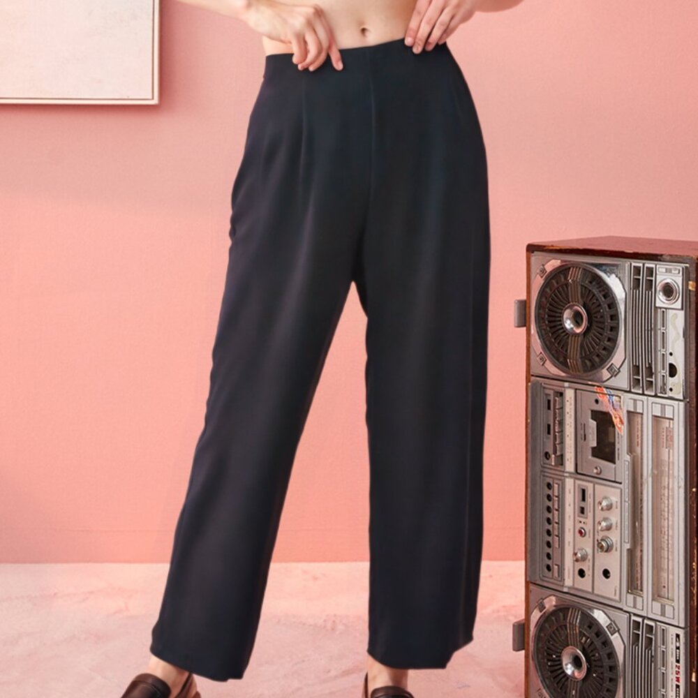 Wilfred Pleated Trousers — Tailored Poise in Deep Charcoal (Size 6)